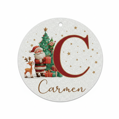 2D Flat - 1pc Personalized Christmas Silver Glitter A-Z Letter Decorative Hanging Ornament