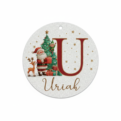 2D Flat - 1pc Personalized Christmas Silver Glitter A-Z Letter Decorative Hanging Ornament