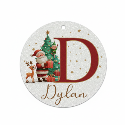 2D Flat - 1pc Personalized Christmas Silver Glitter A-Z Letter Decorative Hanging Ornament