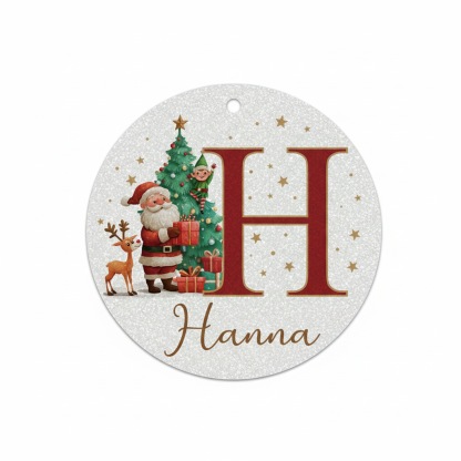 2D Flat - 1pc Personalized Christmas Silver Glitter A-Z Letter Decorative Hanging Ornament