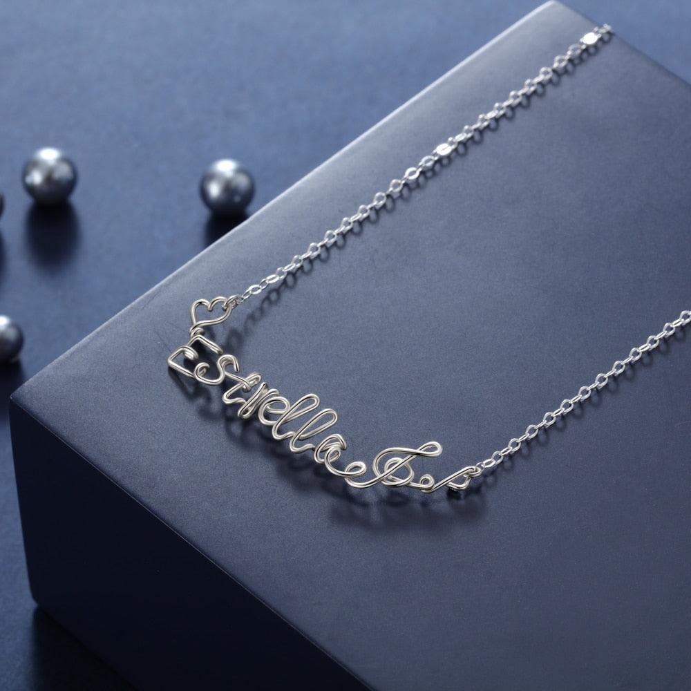 Exquisite Handmade Silver Jewellery, 925 Sterling Silver Necklace, Silver Nameplate Necklace, Silver Wire Jewellery - Personalized Jewel