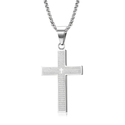Vintage Cross Pendant Necklace Jesus bless you anniversary gift Steel Stamp Cross Necklace Unisex Fade-Resistant Personalized Hip-Hop Faith Jewelry for Men Women jesus crucifix pendant