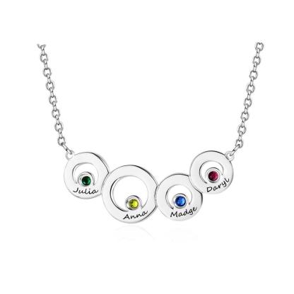 Family Jewelry 4 Circle Personalized Birthstone Name Necklace 925 Sterling Silver Necklaces & Pendants - Personalized Jewel