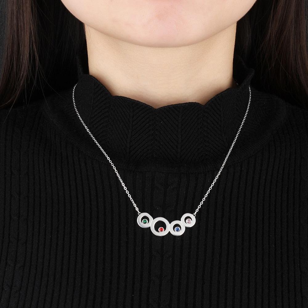 Family Jewelry 4 Circle Personalized Birthstone Name Necklace 925 Sterling Silver Necklaces & Pendants - Personalized Jewel