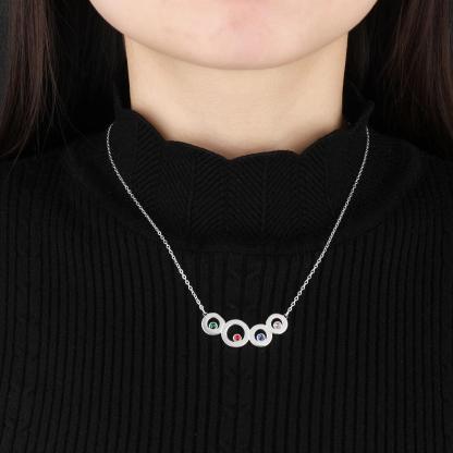 Family Jewelry 4 Circle Personalized Birthstone Name Necklace 925 Sterling Silver Necklaces & Pendants - Personalized Jewel