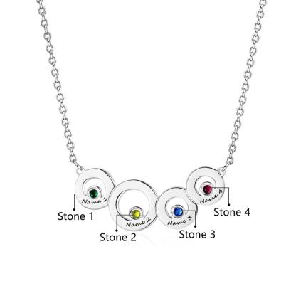Family Jewelry 4 Circle Personalized Birthstone Name Necklace 925 Sterling Silver Necklaces & Pendants - Personalized Jewel
