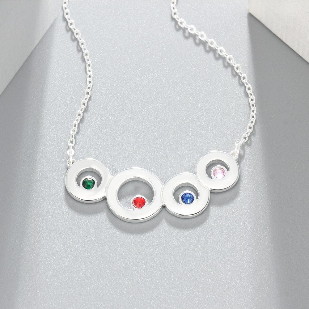 Family Jewelry 4 Circle Personalized Birthstone Name Necklace 925 Sterling Silver Necklaces & Pendants - Personalized Jewel