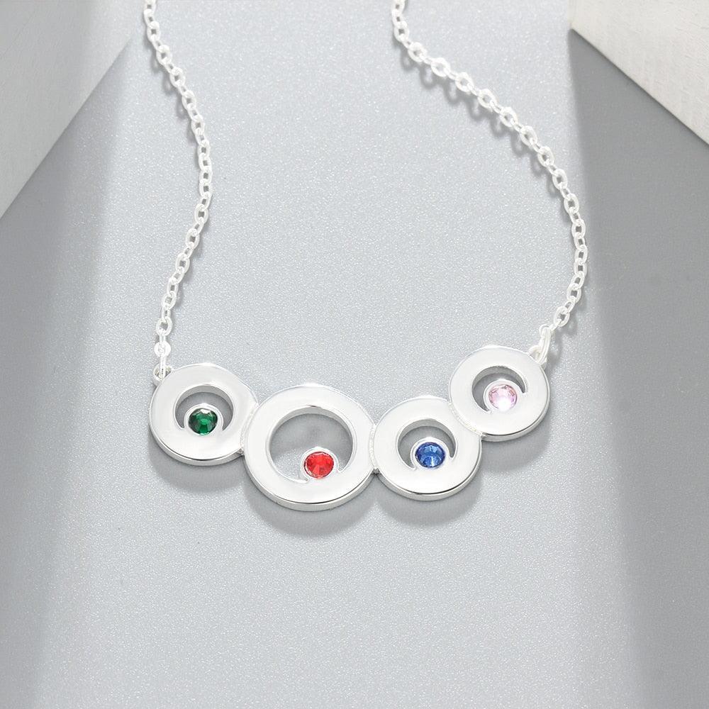 Family Jewelry 4 Circle Personalized Birthstone Name Necklace 925 Sterling Silver Necklaces & Pendants - Personalized Jewel
