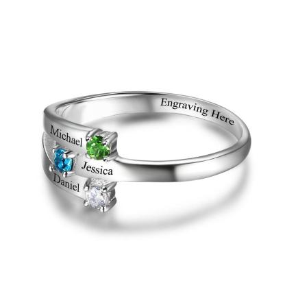 Family Ring for Women- Customized Family Ring for Girls- Birthstone Engraved Jewelry for Women- Sterling Silver Ring for Parents and Children - Personalized Jewel