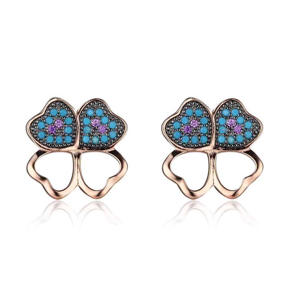 Fashion 925 Silver Blue Flower CZ Stud Earrings for Women, Birthday Gift Jewelry for Girls - Personalized Jewel