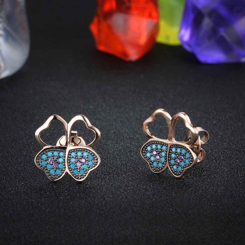 Fashion 925 Silver Blue Flower CZ Stud Earrings for Women, Birthday Gift Jewelry for Girls - Personalized Jewel