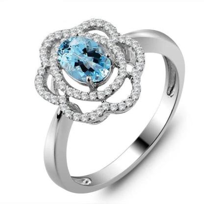 Fashion 925 Silver Sparkling Flower Lady Ring with Natural Stone, Wedding Jewelry for Women - Personalized Jewel