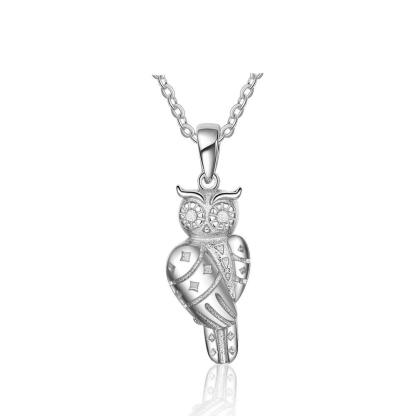 Fashion 925 Sterling Silver Necklace for Women with Owl Shape Pendant, Jewelry Gift for Her - Personalized Jewel