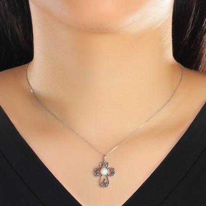 Fashion 925 Sterling Silver Necklace with Simulated Pearl Cross Pendant, Vintage Jewelry for Women - Personalized Jewel