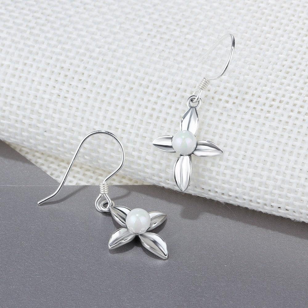 Fashion Cross Design Simulated Pearl Solid 925 Sterling Silver Dangle Earrings For Women Gift For Her - Personalized Jewel