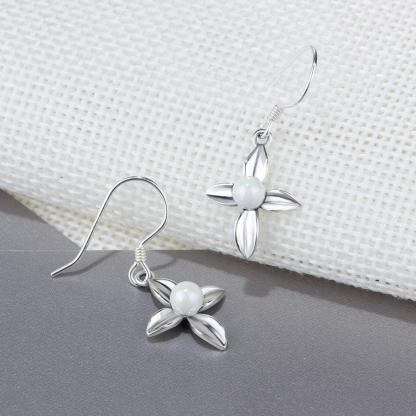 Fashion Cross Design Simulated Pearl Solid 925 Sterling Silver Dangle Earrings For Women Gift For Her - Personalized Jewel