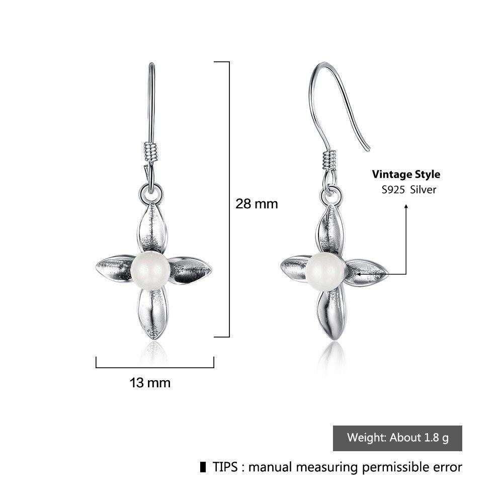 Fashion Cross Design Simulated Pearl Solid 925 Sterling Silver Dangle Earrings For Women Gift For Her - Personalized Jewel