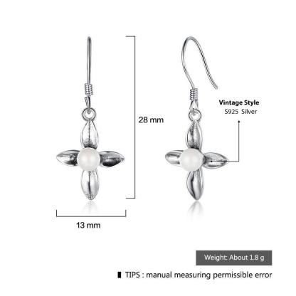 Fashion Cross Design Simulated Pearl Solid 925 Sterling Silver Dangle Earrings For Women Gift For Her - Personalized Jewel