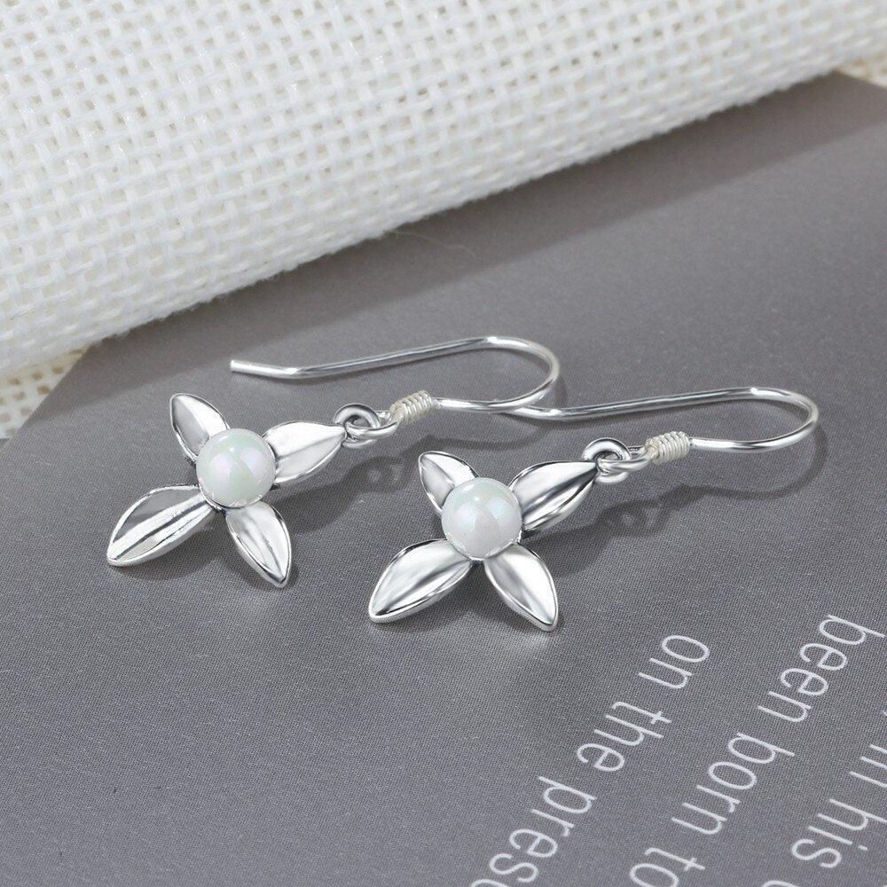 Fashion Cross Design Simulated Pearl Solid 925 Sterling Silver Dangle Earrings For Women Gift For Her - Personalized Jewel