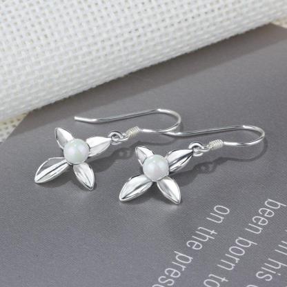 Fashion Cross Design Simulated Pearl Solid 925 Sterling Silver Dangle Earrings For Women Gift For Her - Personalized Jewel