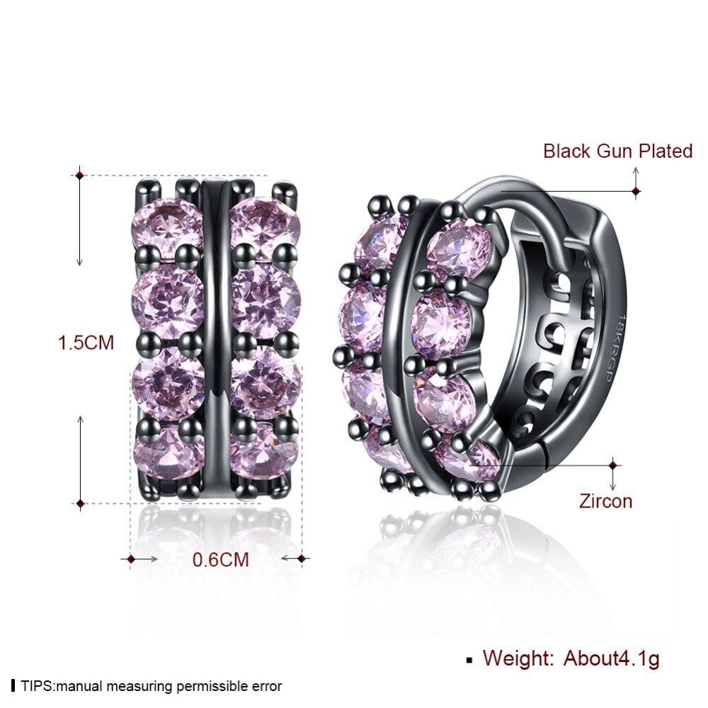 Fashion Double Row Black Gun Color Hoop Earrings with Pink Cubic Zirconia for Women, Party Gift Accessorise for Her - Personalized Jewel