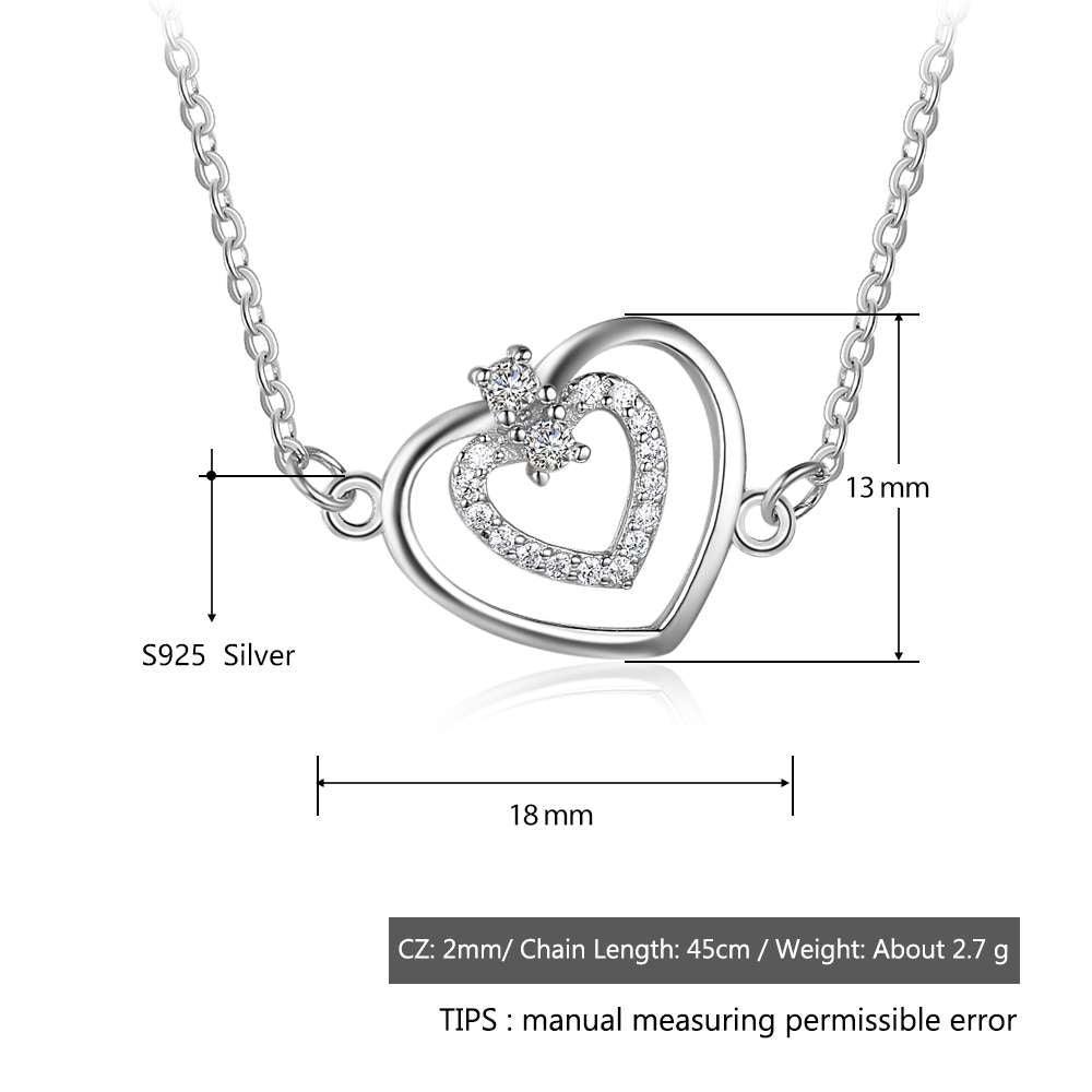 Fashion Heart Pattern Cubic Zirconia 925 Sterling Silver Necklace & Pendant For Women Best Gift Jewelry - Personalized Jewel
