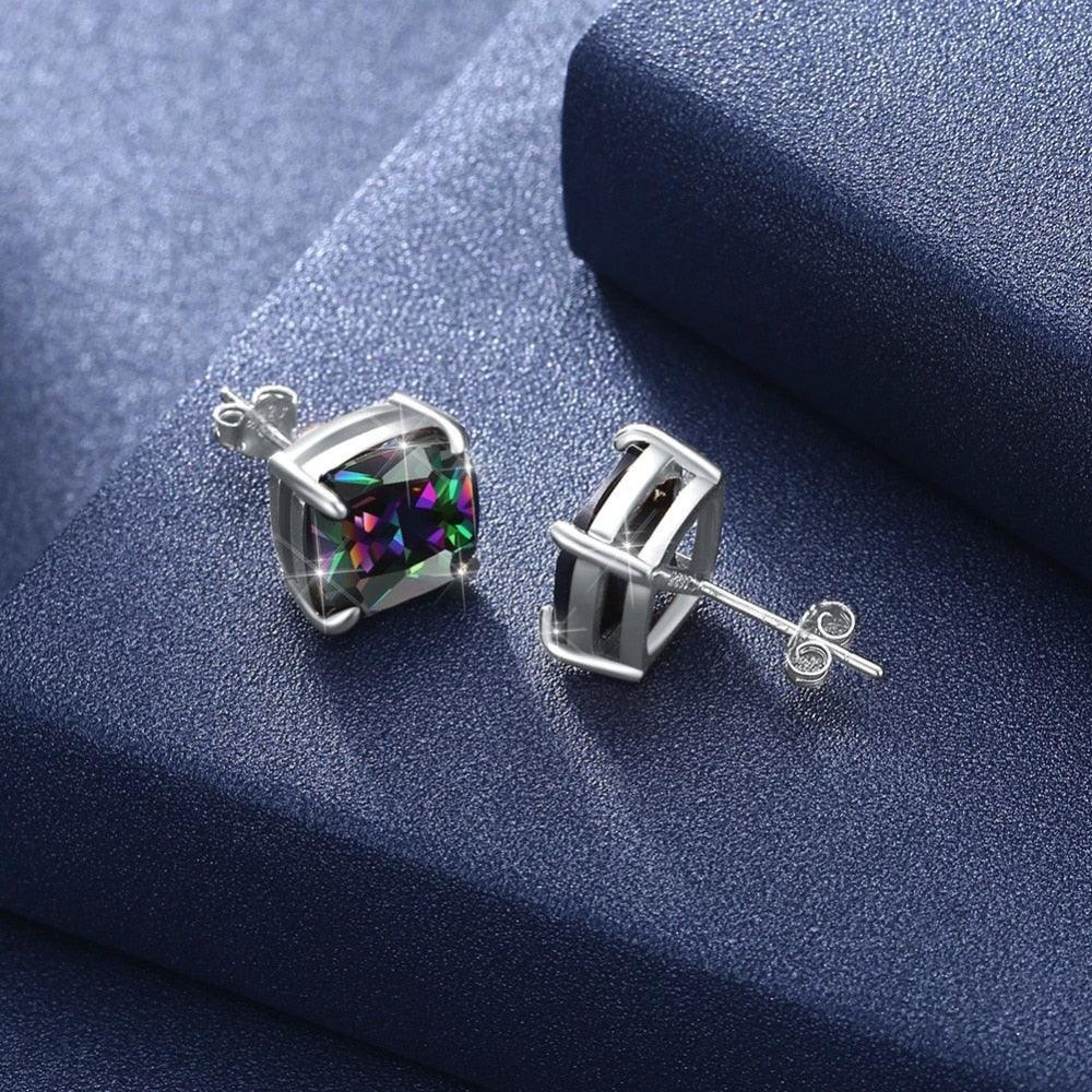 Fashion Jewelry 925 Silver Stud Earrings For Women Cubic Zirconia Colorful Stud Earrings Gift - Personalized Jewel
