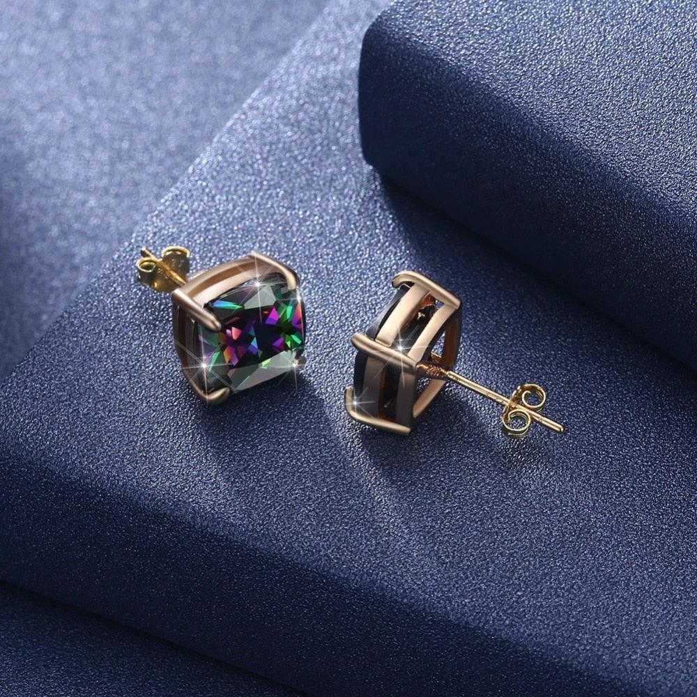 Fashion Jewelry 925 Silver Stud Earrings For Women Cubic Zirconia Colorful Stud Earrings Gift - Personalized Jewel