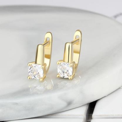 Fashion Stud Earrings with Copper Gold Color & Zirconia Stone, Jewelry Gift for Women - Personalized Jewel
