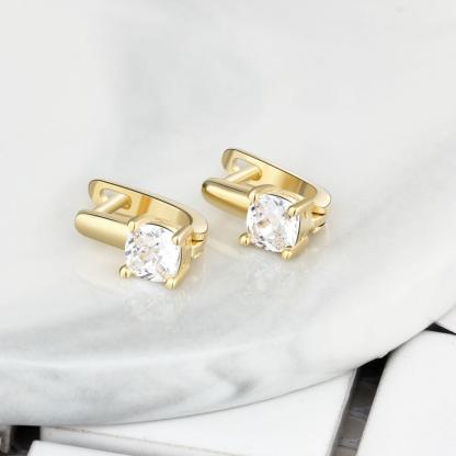 Fashion Stud Earrings with Copper Gold Color & Zirconia Stone, Jewelry Gift for Women - Personalized Jewel