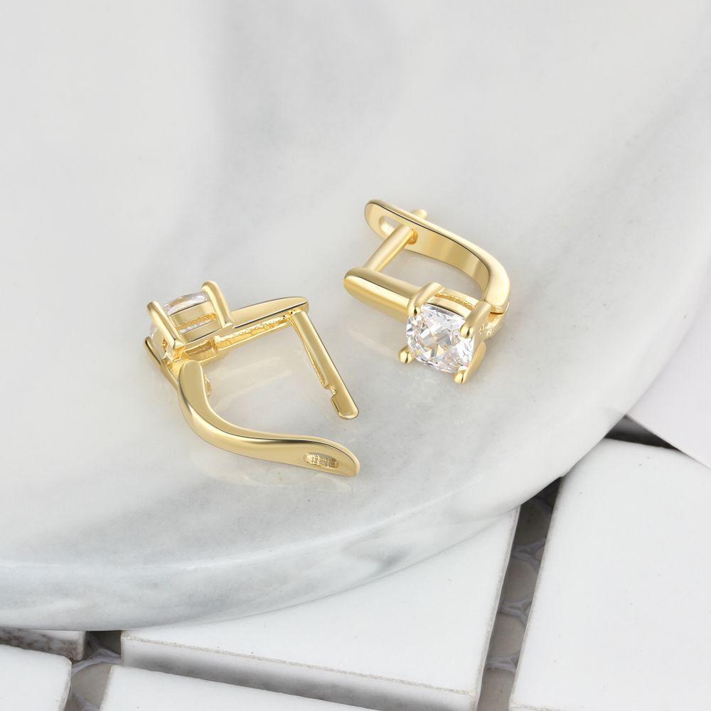 Fashion Stud Earrings with Copper Gold Color & Zirconia Stone, Jewelry Gift for Women - Personalized Jewel