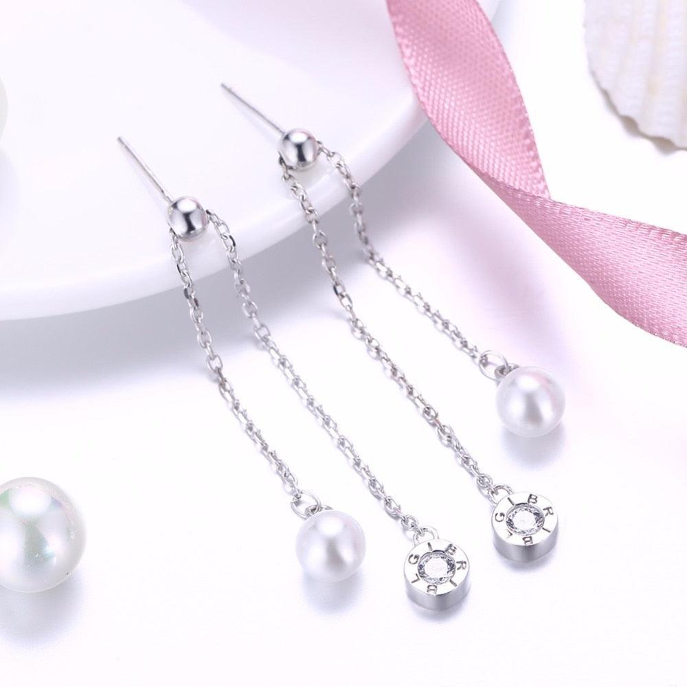 Fashion Tassel Simulated Pearl Accessorise 925 Sterling Silver Lonv Dangle Earrings For Women Party Jewelry - Personalized Jewel