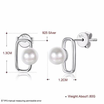 Fashionable 925 Sterling Silver Geometric Design Simulated Pearl Stud Earrings for Women, Trendy Party Jewelry Accessory - Personalized Jewel