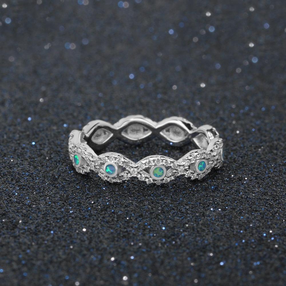 Fashionable Infinity Love Sterling Silver Ring for Women - Blue Opal Stone with Cubic Zirconia Stone - Arranged Ring for Weddings - Personalized Jewel