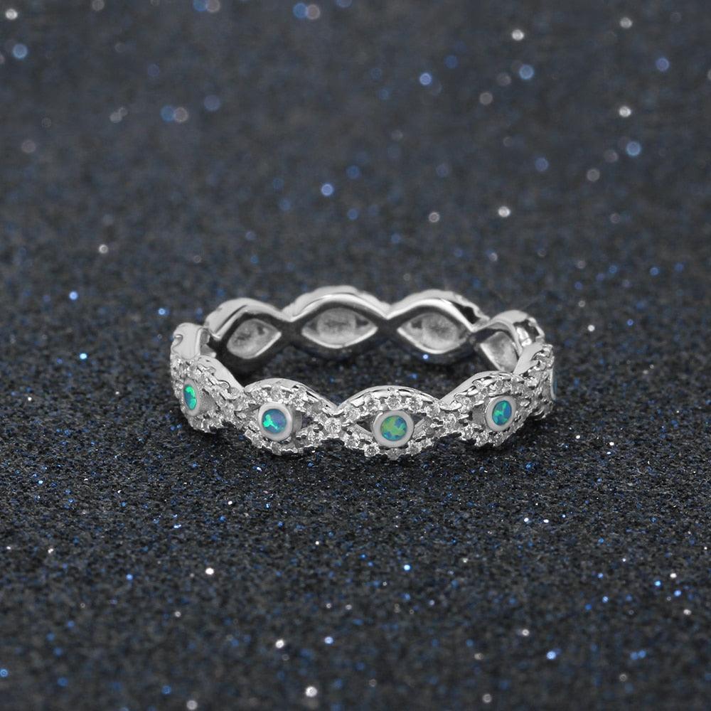Fashionable Infinity Love Sterling Silver Ring for Women - Blue Opal Stone with Cubic Zirconia Stone - Arranged Ring for Weddings - Personalized Jewel