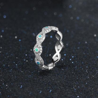 Fashionable Infinity Love Sterling Silver Ring for Women - Blue Opal Stone with Cubic Zirconia Stone - Arranged Ring for Weddings - Personalized Jewel