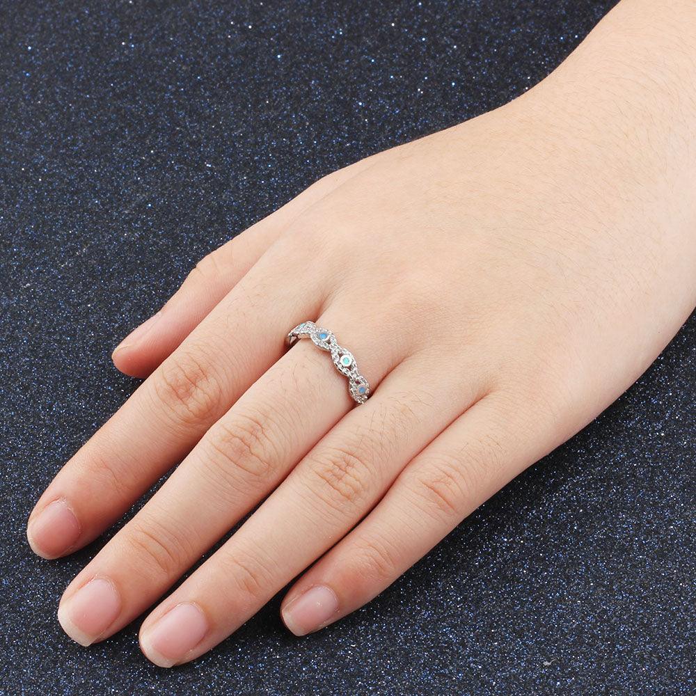Fashionable Infinity Love Sterling Silver Ring for Women - Blue Opal Stone with Cubic Zirconia Stone - Arranged Ring for Weddings - Personalized Jewel