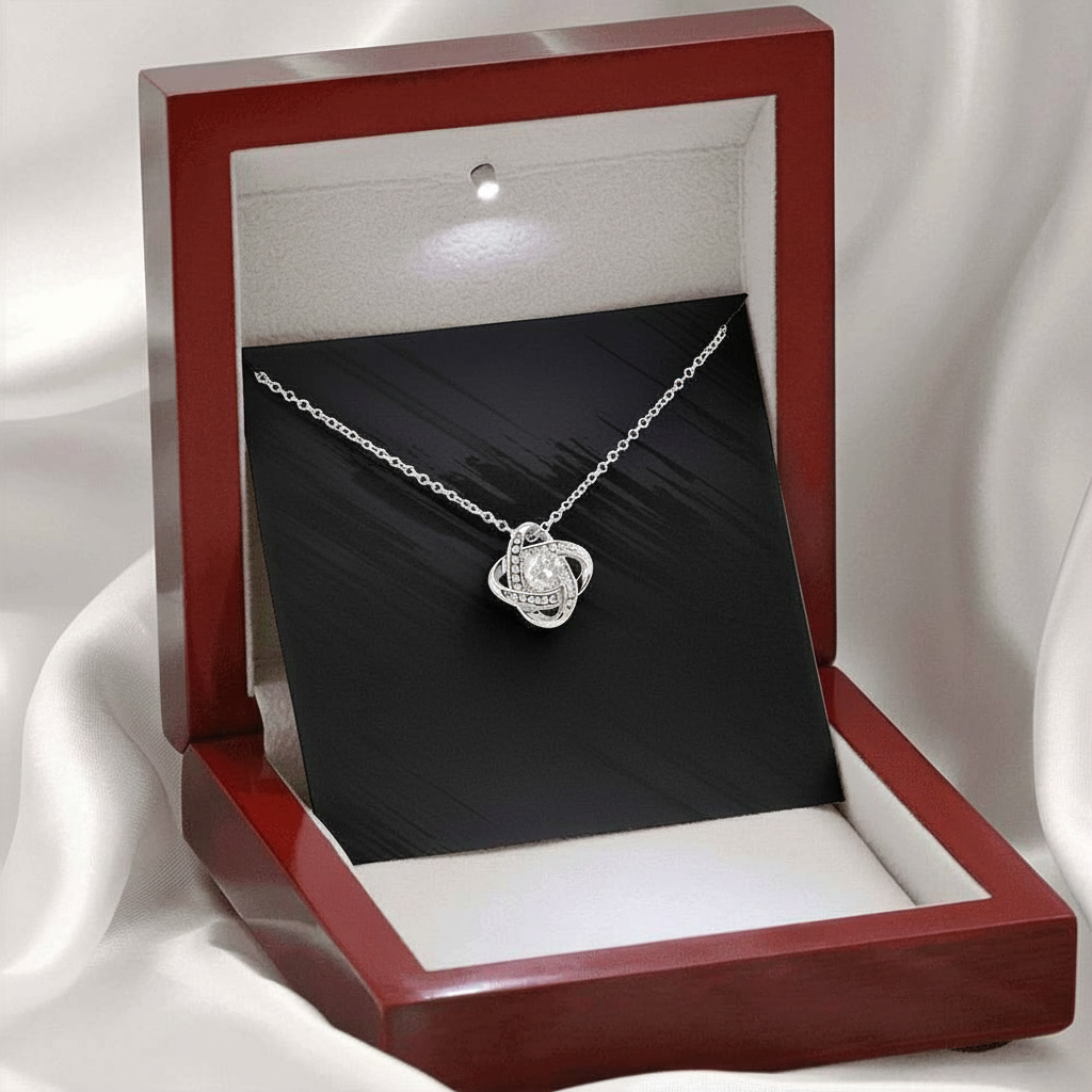 Knot Necklace With Sparkling Stone And Adjustable Chain For Mom From Son