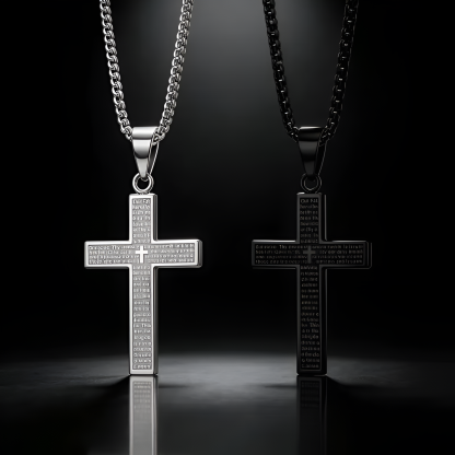 Vintage Cross Pendant Necklace Jesus bless you anniversary gift Steel Stamp Cross Necklace Unisex Fade-Resistant Personalized Hip-Hop Faith Jewelry for Men Women jesus crucifix pendant