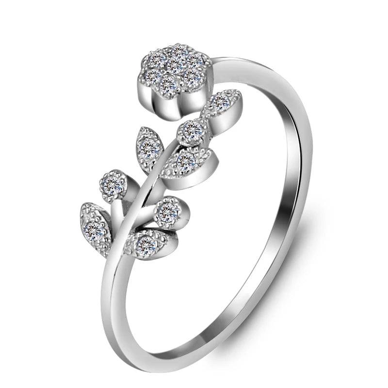 Flower & Leaves Silver Ring Open Cuff Knuckle Rings-Personalized Jewels