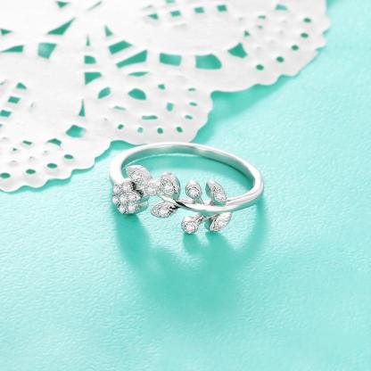 Flower & Leaves Silver Ring Open Cuff Knuckle Rings - Personalized Jewel