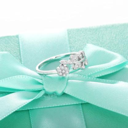 Flower & Leaves Silver Ring Open Cuff Knuckle Rings - Personalized Jewel