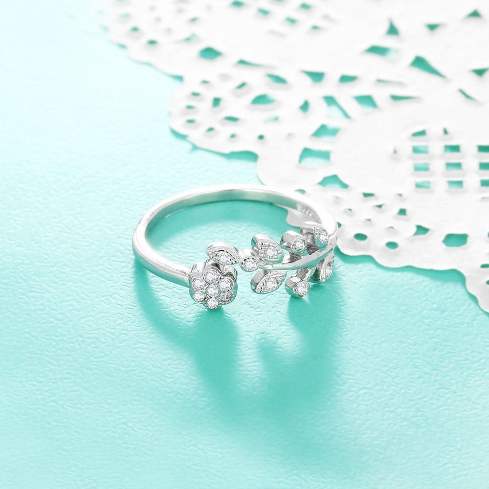 Flower & Leaves Silver Ring Open Cuff Knuckle Rings - Personalized Jewel