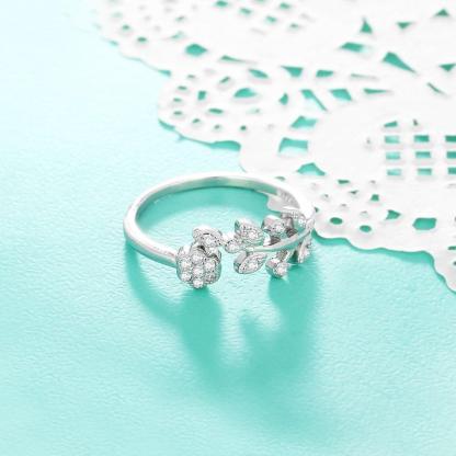 Flower & Leaves Silver Ring Open Cuff Knuckle Rings - Personalized Jewel