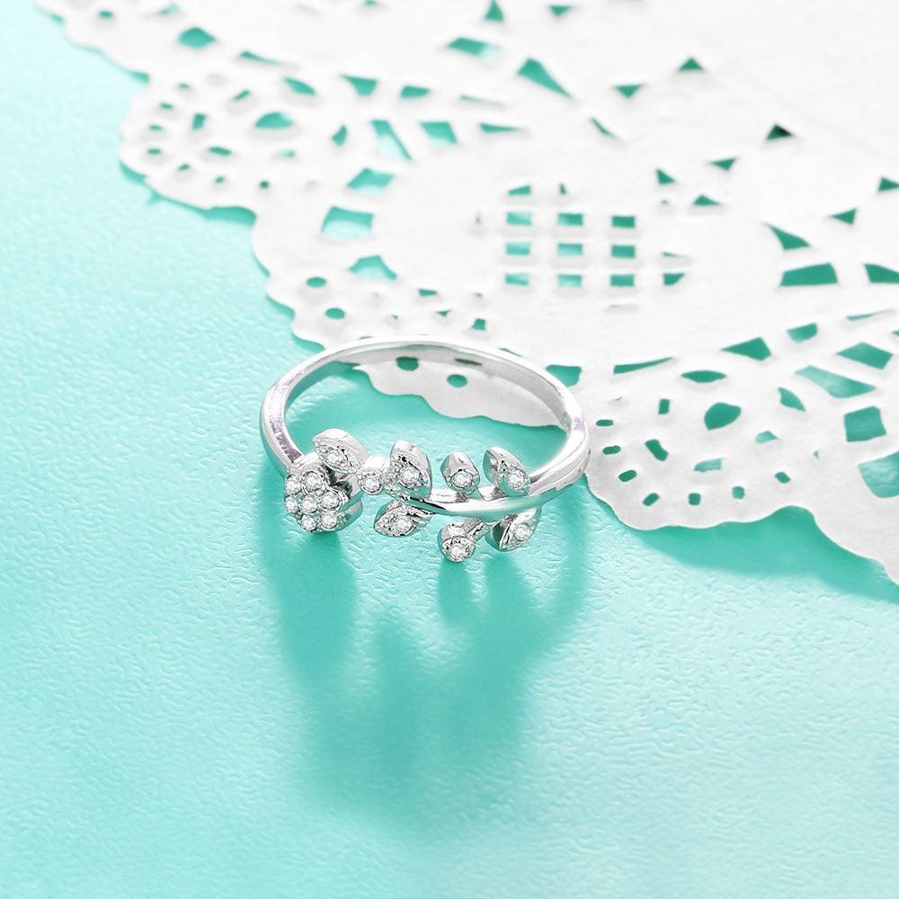 Flower & Leaves Silver Ring Open Cuff Knuckle Rings - Personalized Jewel