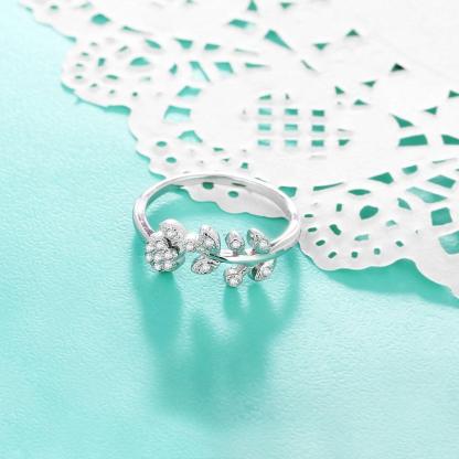 Flower & Leaves Silver Ring Open Cuff Knuckle Rings - Personalized Jewel