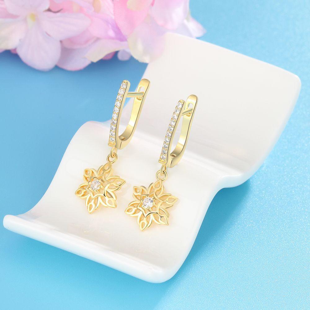 Flower Design Gold Colour Drop Earrings for Women, Perfect Hoop Jewelry for Parties - Personalized Jewel