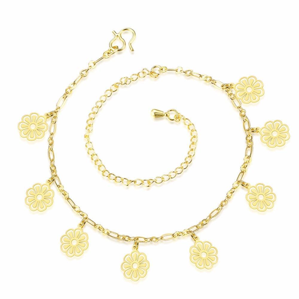 Flower Shape Hollow Anklets For Women Gold Color Casual Jewelry Fashion Foot Chain Accessorise - Personalized Jewel
