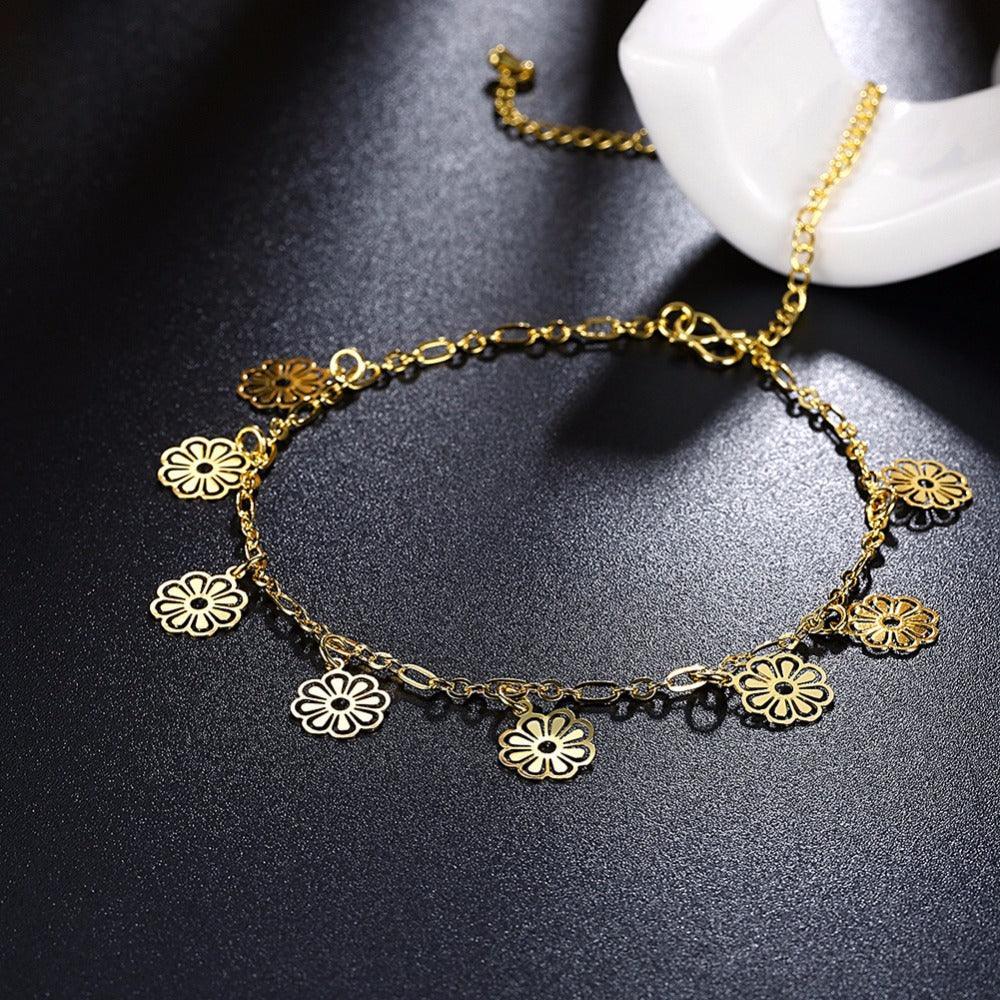 Flower Shape Hollow Anklets For Women Gold Color Casual Jewelry Fashion Foot Chain Accessorise - Personalized Jewel