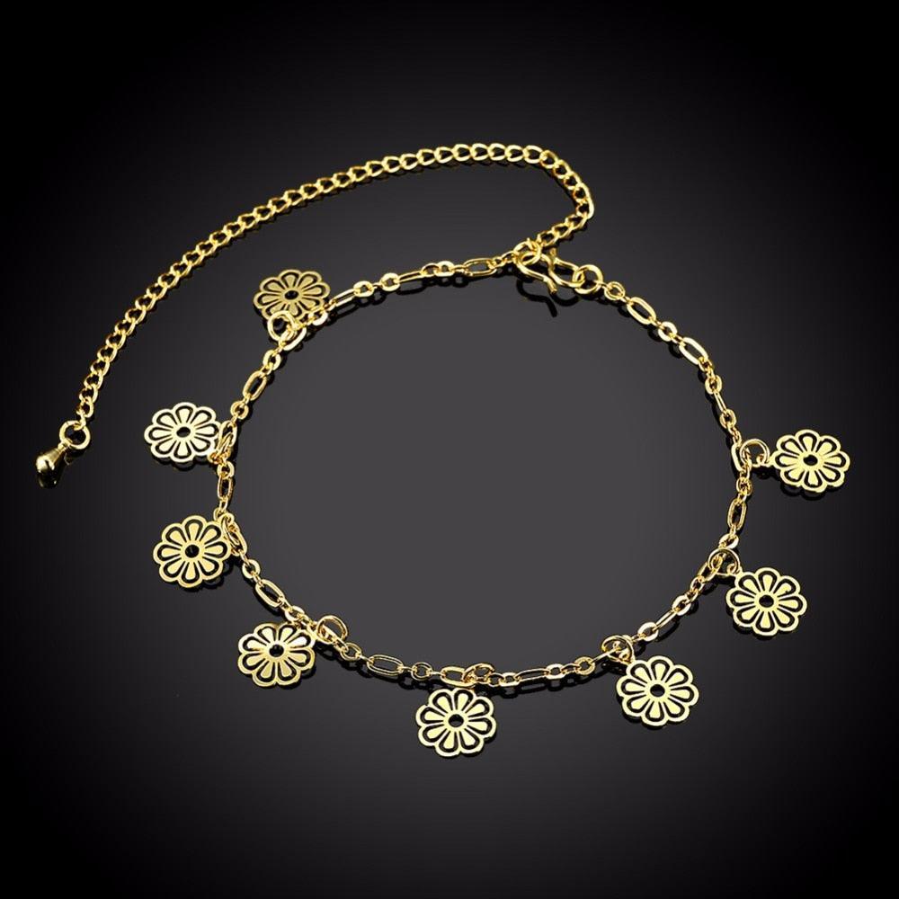 Flower Shape Hollow Anklets For Women Gold Color Casual Jewelry Fashion Foot Chain Accessorise - Personalized Jewel